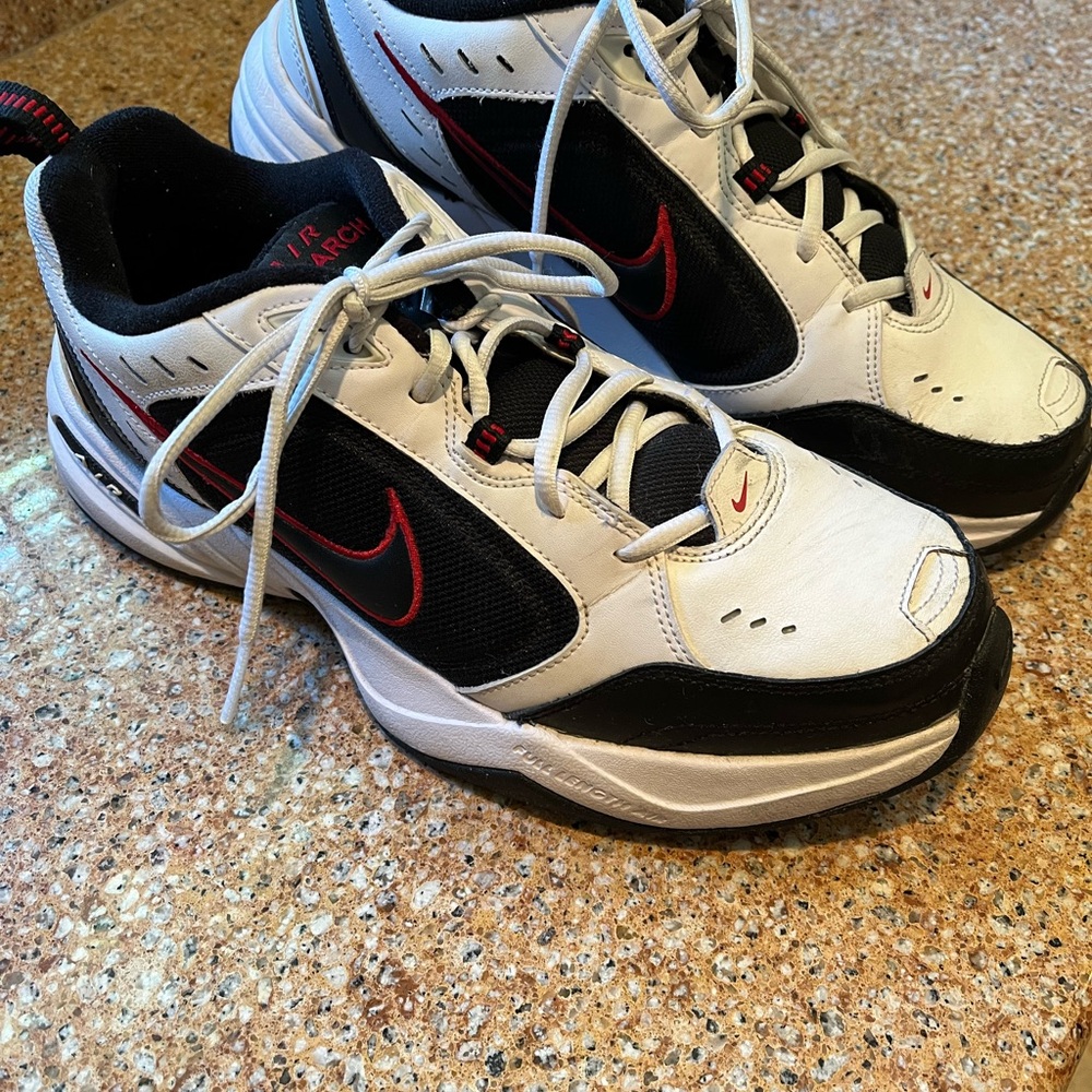 Nike Men's Nike Air Monarch White Black Red Athletic Sneakers